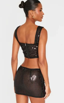 Black Chain Sequin Corset Top