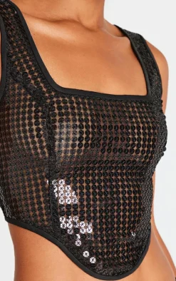 Black Chain Sequin Corset Top