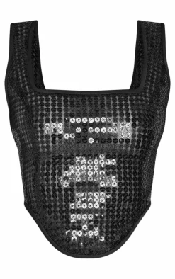 Black Chain Sequin Corset Top