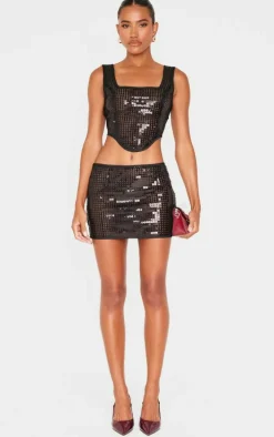 Black Chain Sequin Micro Mini Low Rise Skirt