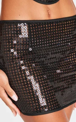 Black Chain Sequin Micro Mini Low Rise Skirt