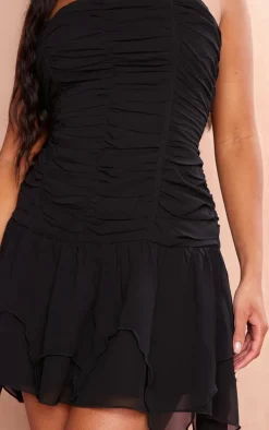 Black Chiffon Bandeau Ruched Shift Dress