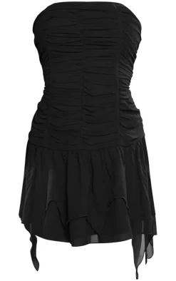 Black Chiffon Bandeau Ruched Shift Dress