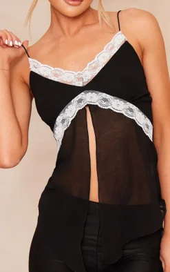 Black Chiffon Contrast Late Strappy Cami Top