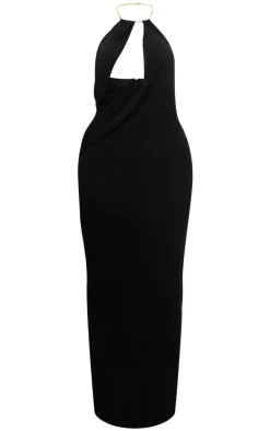 Black Chiffon Cut Out Halterneck Maxi Dress