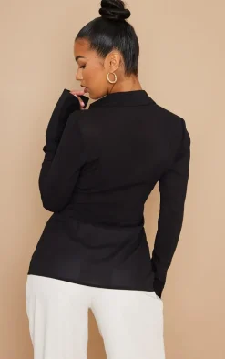 Black Chiffon Fitted Shirt