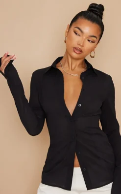 Black Chiffon Fitted Shirt