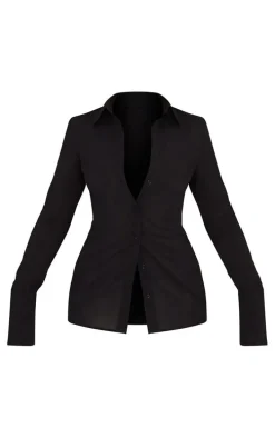 Black Chiffon Fitted Shirt