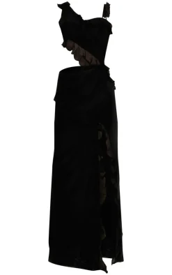 Black Chiffon Frill Cut Out Maxi Dress