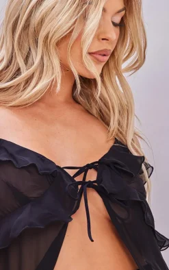 Black Chiffon Frill Tie Front Cami Top