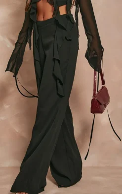 Black Chiffon Mid Rise Wide Leg Pants