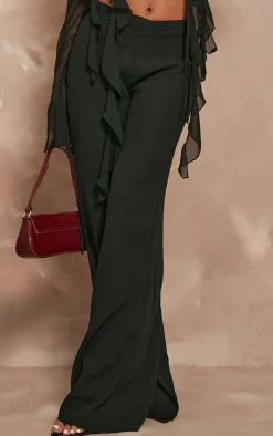 Black Chiffon Mid Rise Wide Leg Pants