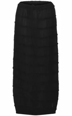 Black Chiffon Ruched Netting Detail Maxi Skirt