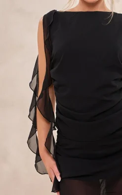 Black Chiffon Ruffle Detail Sleeveless Top