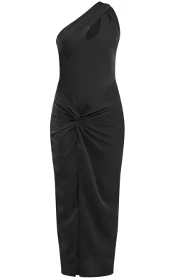 Black Chiffon Twist Detail One Shoulder Cut Out Midaxi Dress