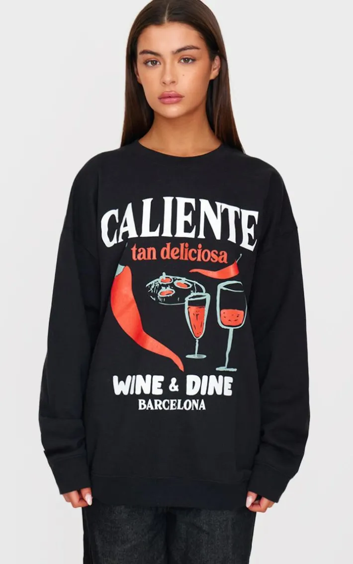 Black Chilli Wine & Dine Printed Sweatshirt