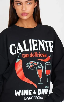 Black Chilli Wine & Dine Printed Sweatshirt