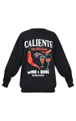 Black Chilli Wine & Dine Printed Sweatshirt