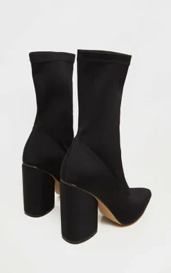 Black Chunky Block Heel Sock Boot