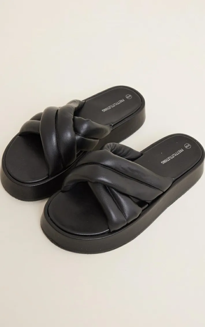 Black Chunky Padded Cross Straps Sandals