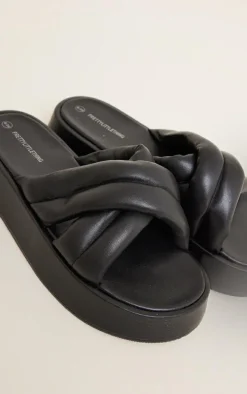 Black Chunky Padded Cross Straps Sandals