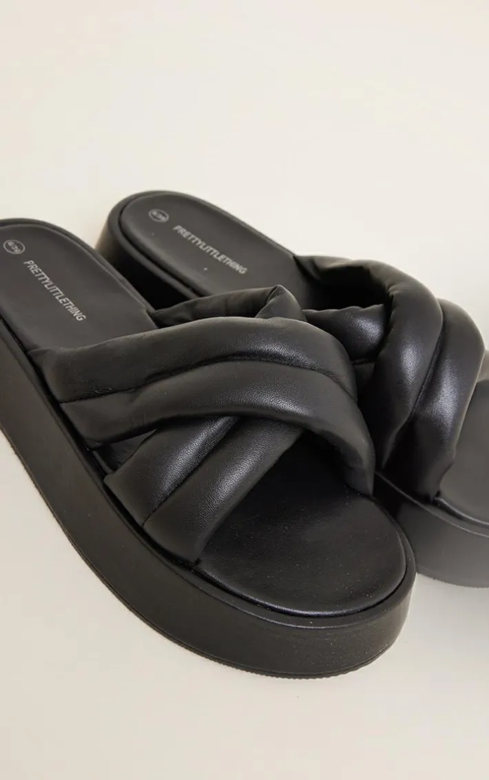 Black Chunky Padded Cross Straps Sandals