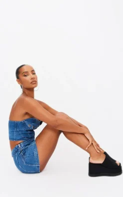 Black Chunky Platform Slip On Wedges