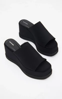 Black Chunky Platform Slip On Wedges