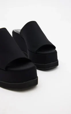 Black Chunky Platform Slip On Wedges