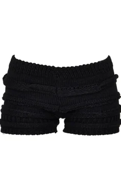 Black Chunky Raised Contrast Knit Mini Shorts