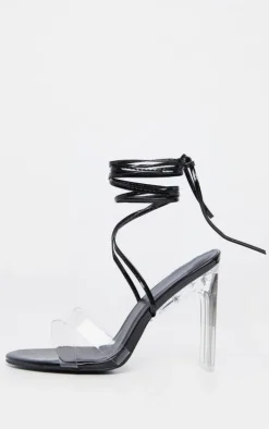 Black Clear Heel Ankle Tie Sandal