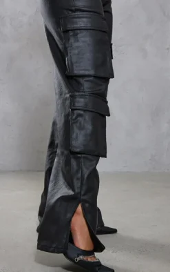 Black Coated Cargo Pocket Bandeau Denim Jumpsuit