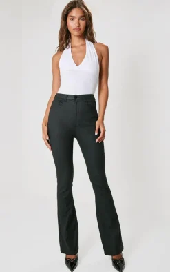 Black Coated Denim Flares