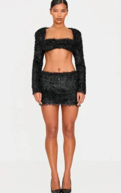 Black Confetti Look Long Sleeve Crop Top