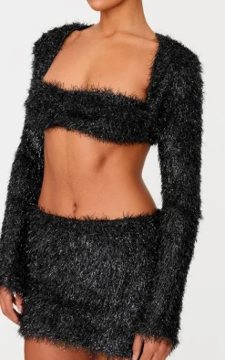 Black Confetti Look Long Sleeve Crop Top