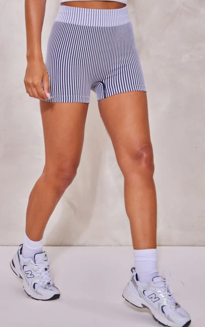 Black Contour Contrast Rib Hot Pants