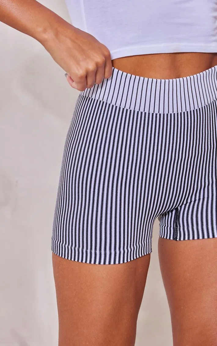 Black Contour Contrast Rib Hot Pants