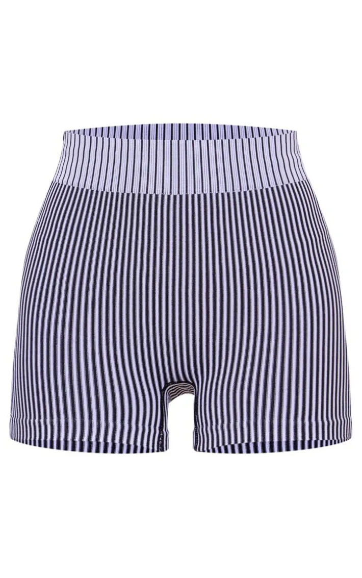 Black Contour Contrast Rib Hot Pants