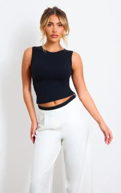 Black Contour Crew Neck Fitted Vest Top