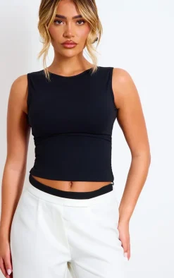 Black Contour Crew Neck Fitted Vest Top