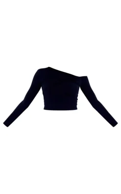 Black Contour Jersey Bardot Twist Detail Long Sleeve Top