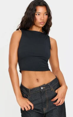 Black Contour Jersey Boat Neck Top