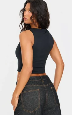 Black Contour Jersey Boat Neck Top