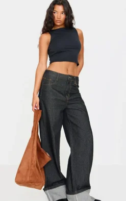 Black Contour Jersey Boat Neck Top