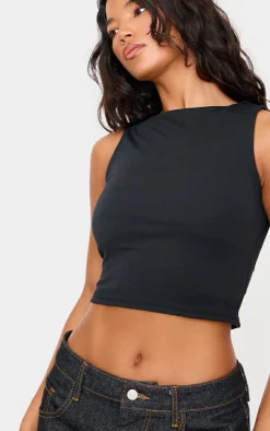 Black Contour Jersey Boat Neck Top