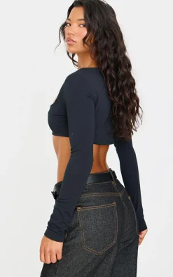 Black Contour Jersey Cropped Square Neck Top