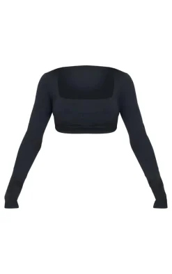 Black Contour Jersey Cropped Square Neck Top