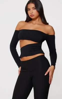 Black Contour Jersey Cut Out Bardot Top