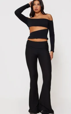 Black Contour Jersey Cut Out Bardot Top