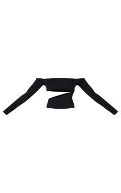 Black Contour Jersey Cut Out Bardot Top